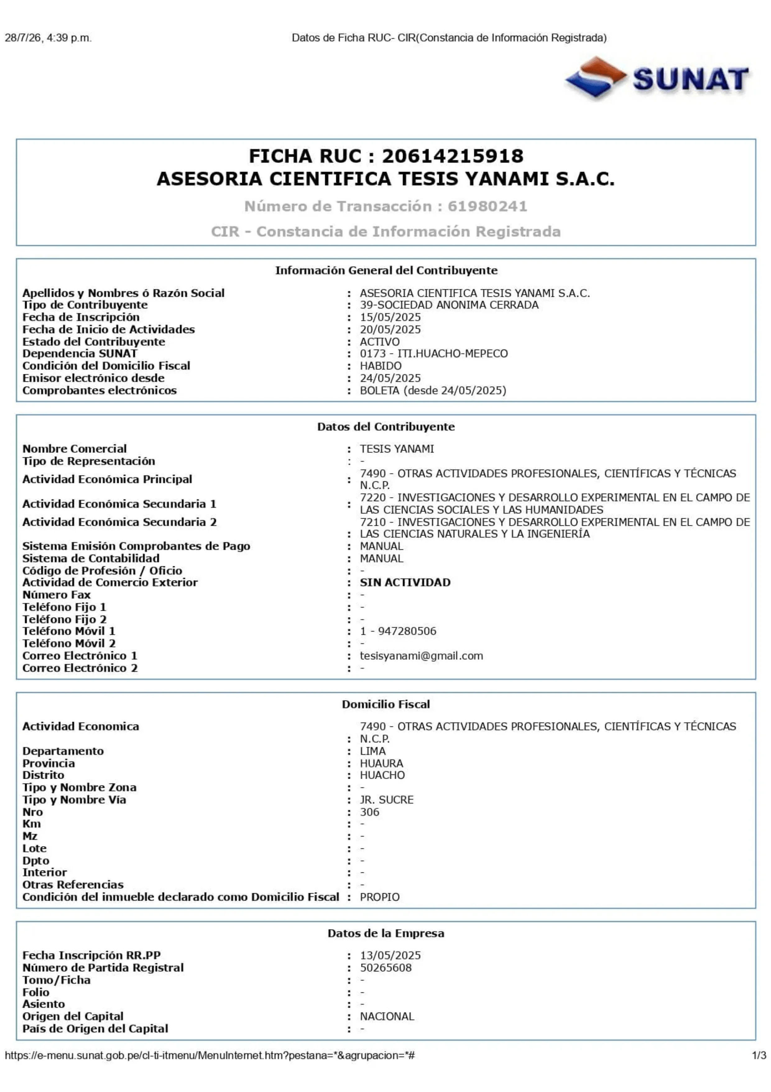 Ficha RUC de Tesis Yanami